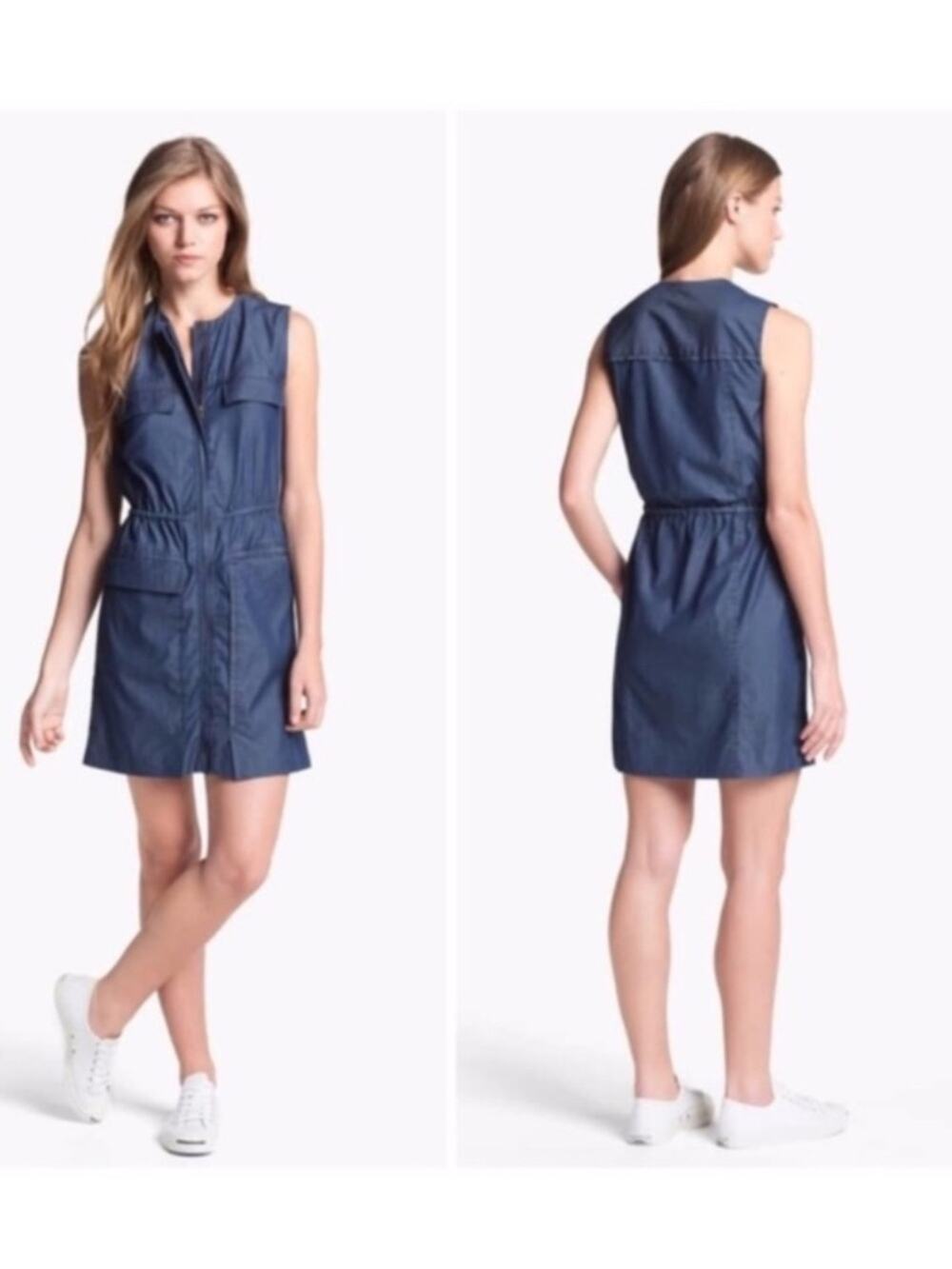 Theory Sebiya Chambray Cotton Blue Sleeveless Dress size large